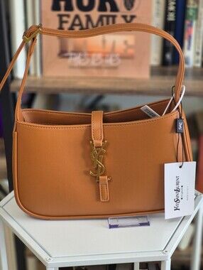 Leather Shoulder Bag with Gold Logo Accent